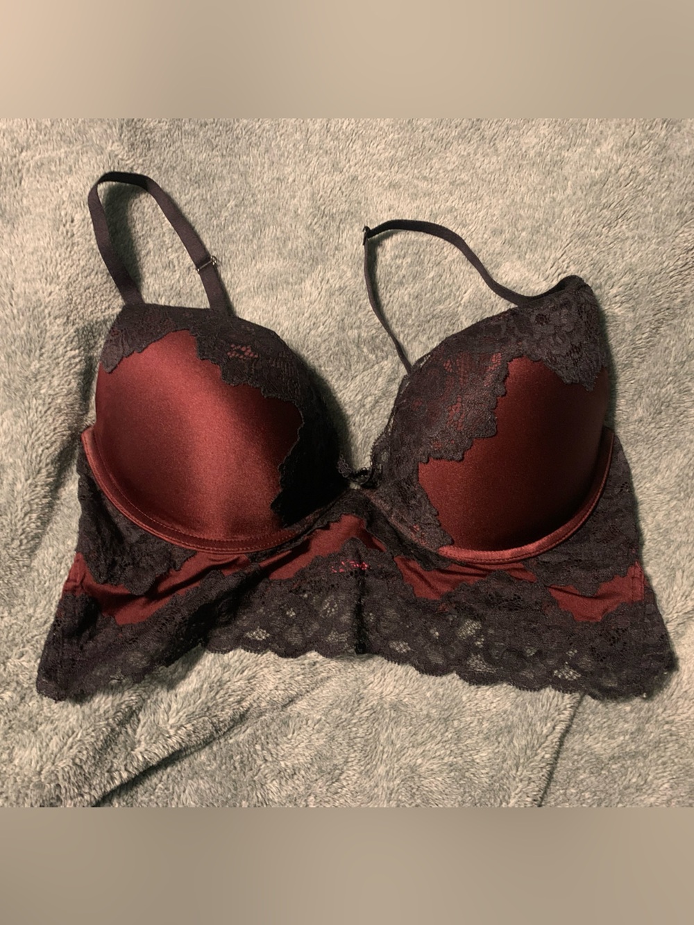 La SENZA Burgundy and Black Lace Push-Up Bra